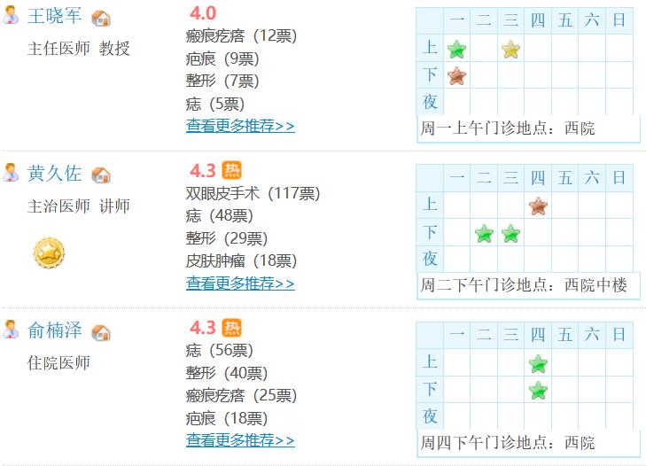 北京协和医院整形外科医生坐诊表